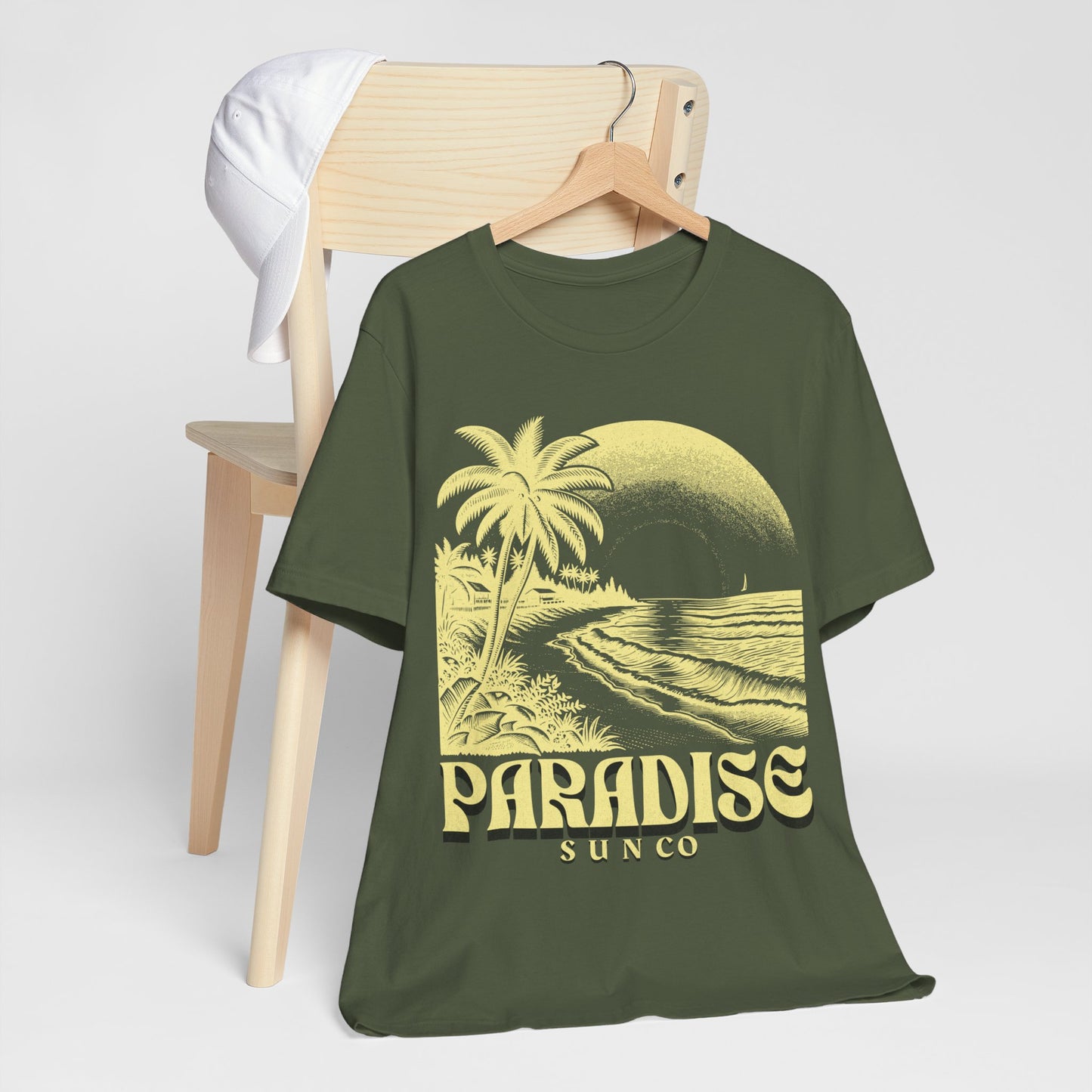 Paradise Sun co Shirt, Vintage Style Palm Trees Ocean Beach Lightweight Cotton Bella+Canvas T-shirt