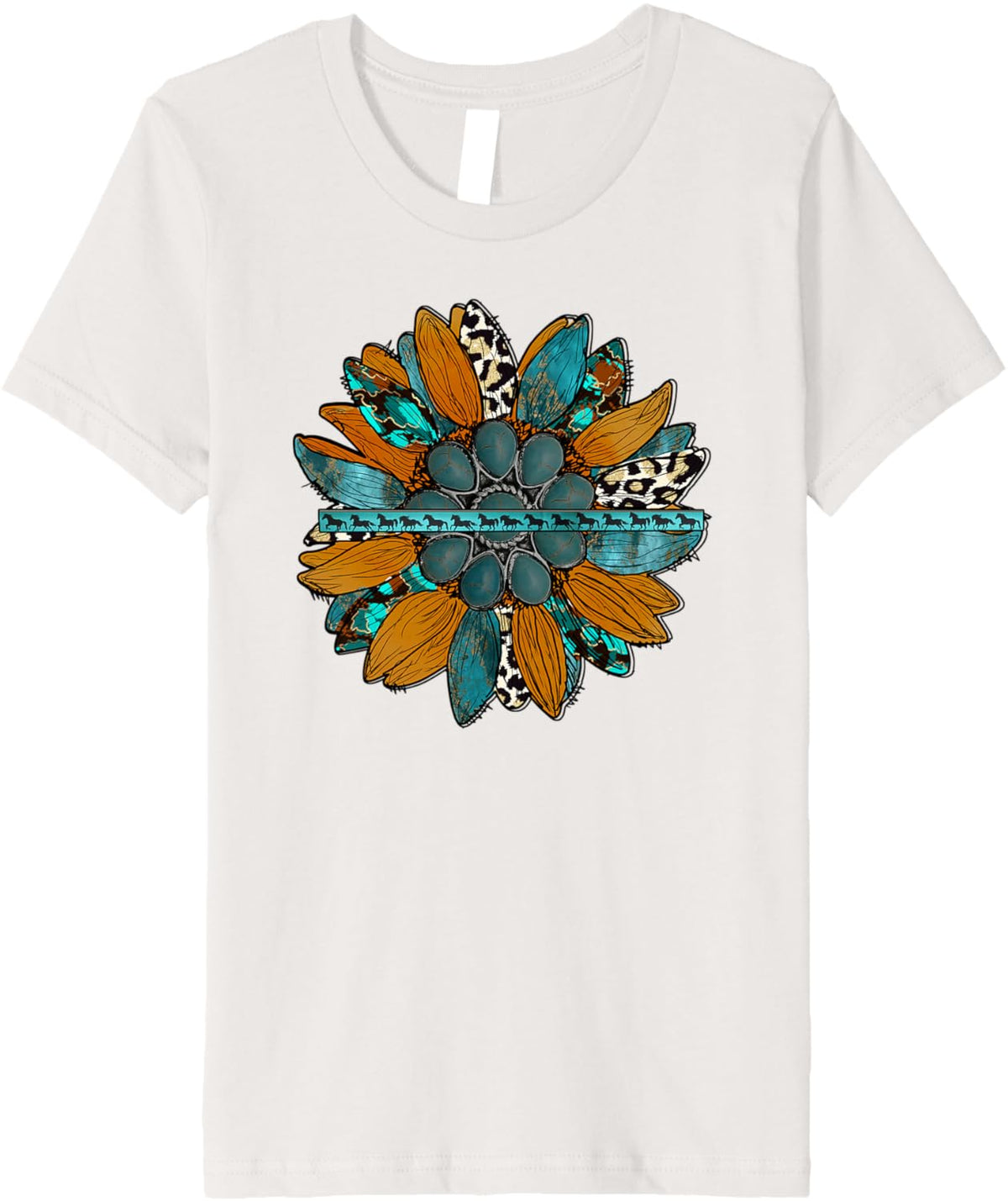 Country Sunflower Southwestern Earth Tones Cowhide Teal Premium T-Shirt