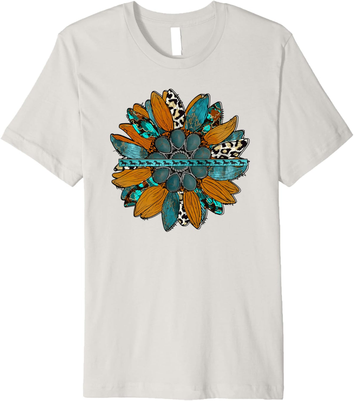 Country Sunflower Southwestern Earth Tones Cowhide Teal Premium T-Shirt
