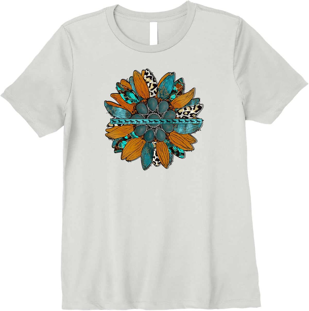 Country Sunflower Southwestern Earth Tones Cowhide Teal Premium T-Shirt
