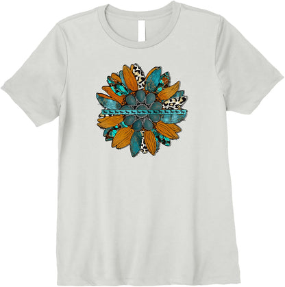 Country Sunflower Southwestern Earth Tones Cowhide Teal Premium T-Shirt