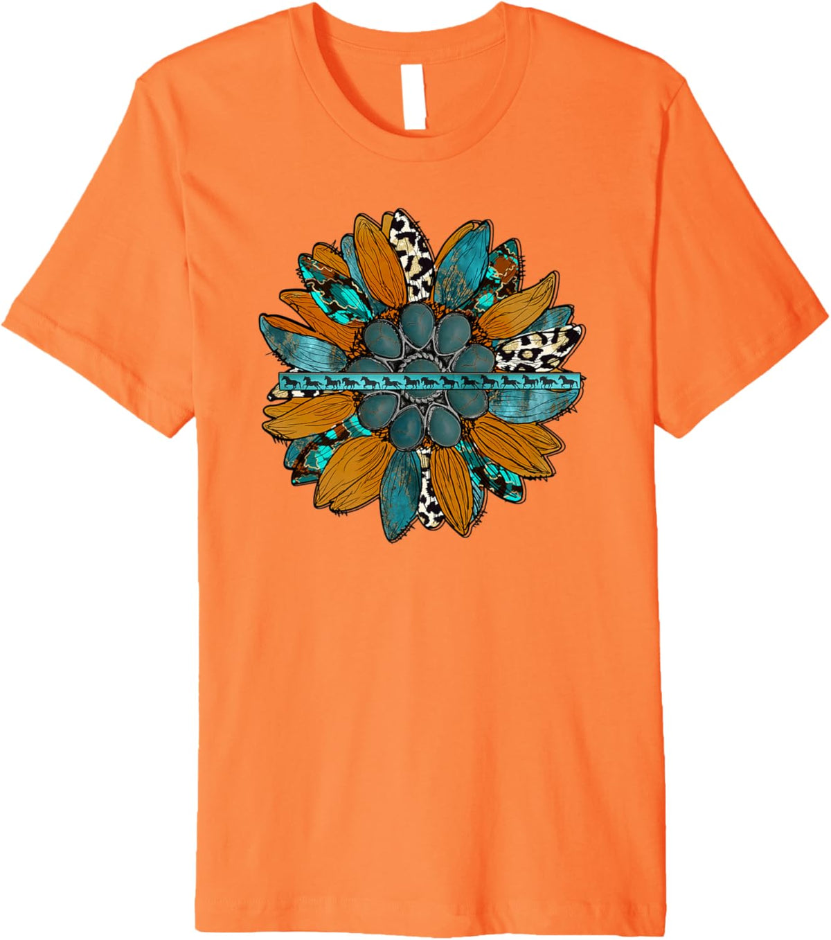 Country Sunflower Southwestern Earth Tones Cowhide Teal Premium T-Shirt