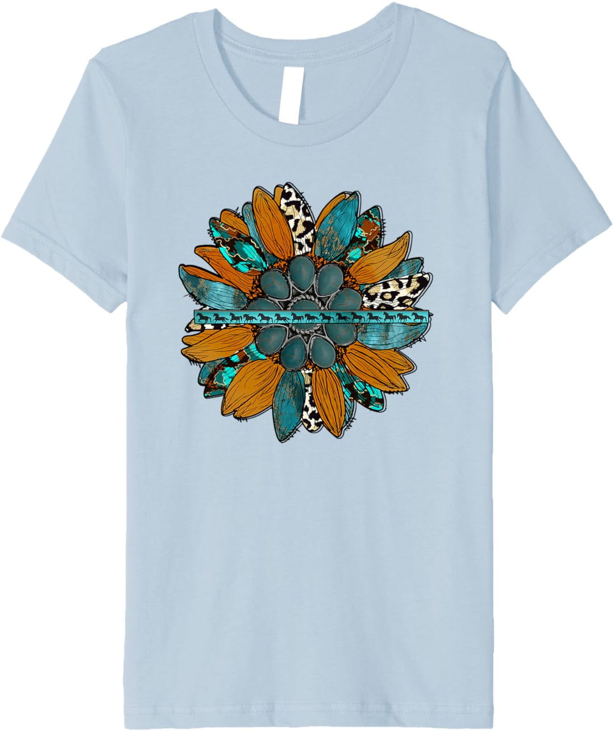 Country Sunflower Southwestern Earth Tones Cowhide Teal Premium T-Shirt