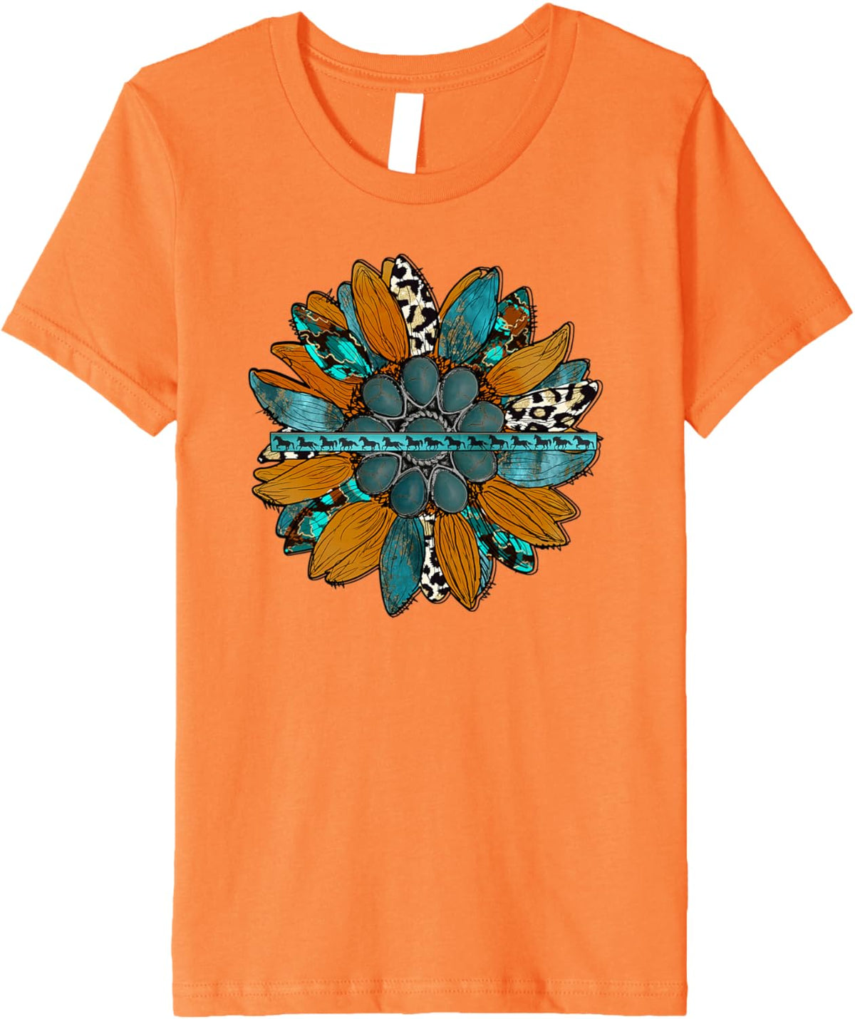 Country Sunflower Southwestern Earth Tones Cowhide Teal Premium T-Shirt