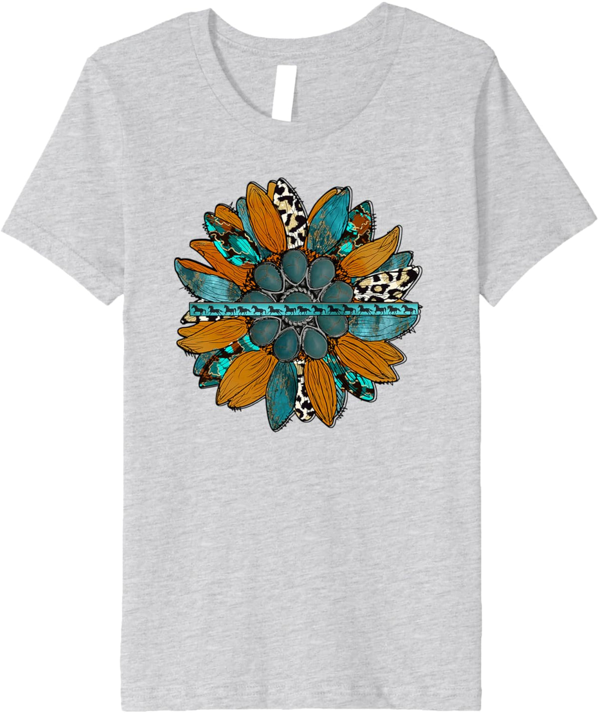 Country Sunflower Southwestern Earth Tones Cowhide Teal Premium T-Shirt