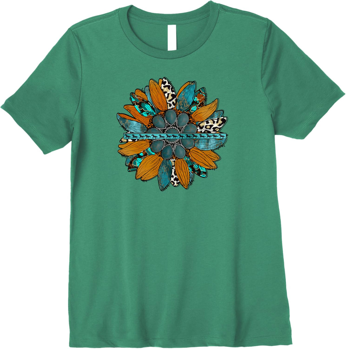 Country Sunflower Southwestern Earth Tones Cowhide Teal Premium T-Shirt