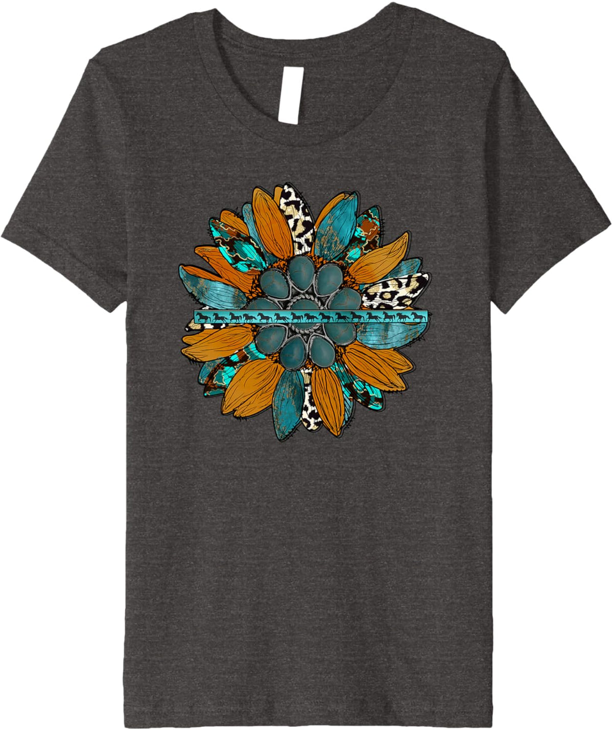 Country Sunflower Southwestern Earth Tones Cowhide Teal Premium T-Shirt