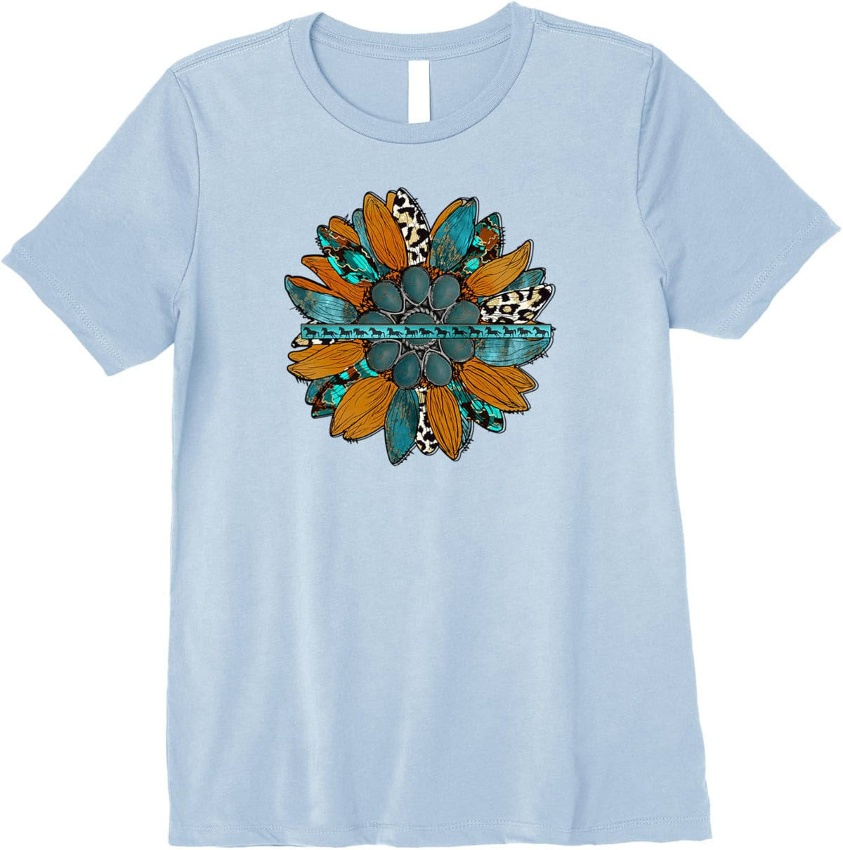 Country Sunflower Southwestern Earth Tones Cowhide Teal Premium T-Shirt