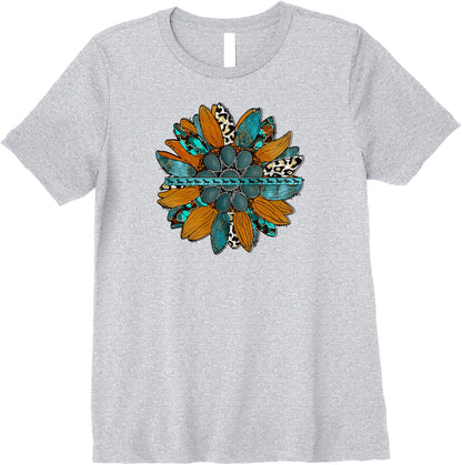 Country Sunflower Southwestern Earth Tones Cowhide Teal Premium T-Shirt