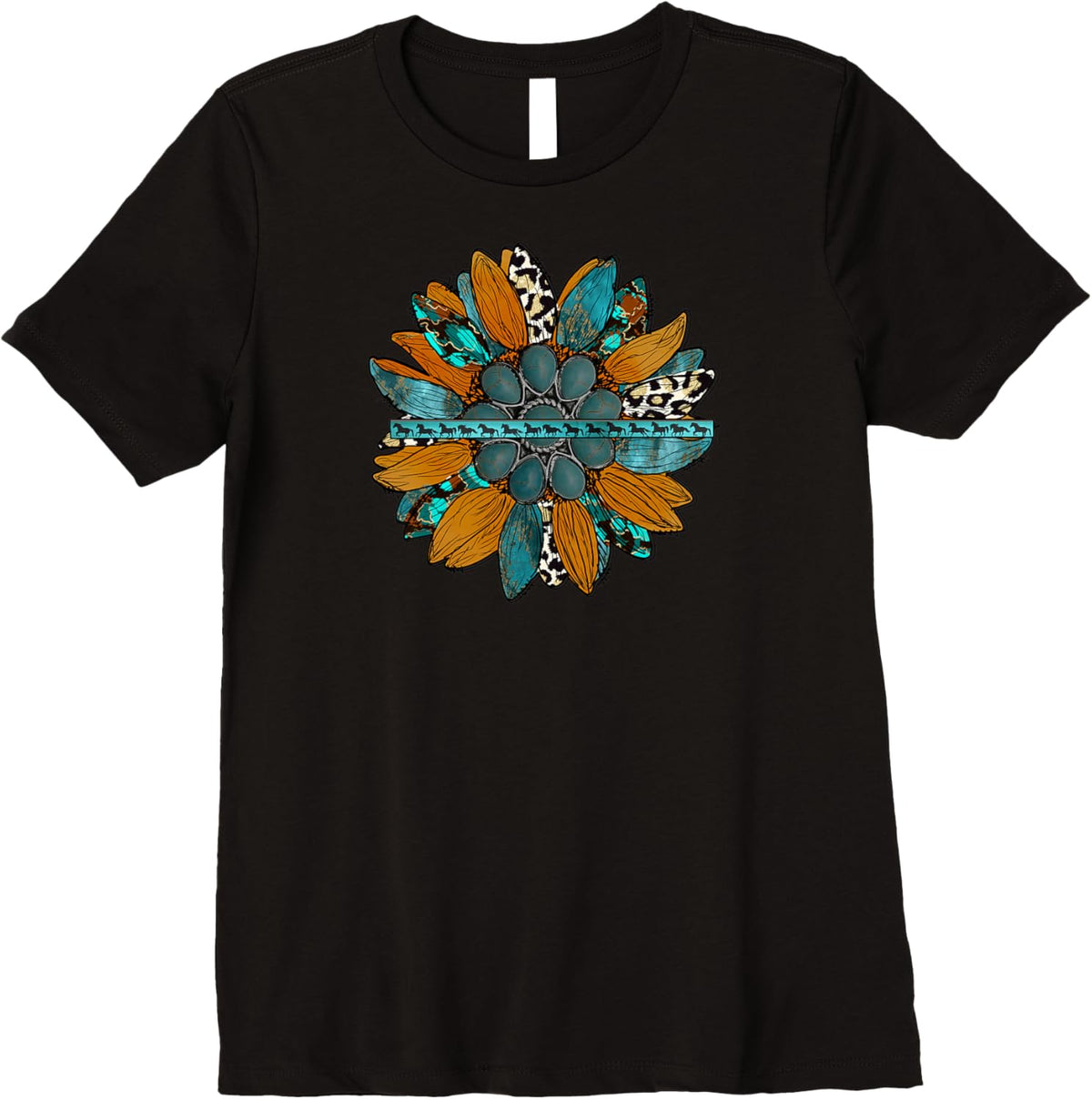 Country Sunflower Southwestern Earth Tones Cowhide Teal Premium T-Shirt