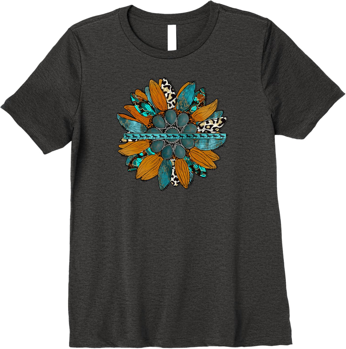 Country Sunflower Southwestern Earth Tones Cowhide Teal Premium T-Shirt