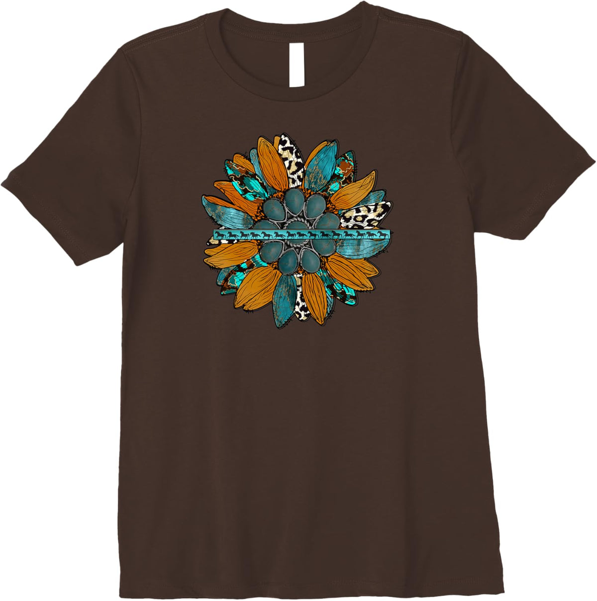 Country Sunflower Southwestern Earth Tones Cowhide Teal Premium T-Shirt
