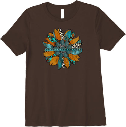 Country Sunflower Southwestern Earth Tones Cowhide Teal Premium T-Shirt