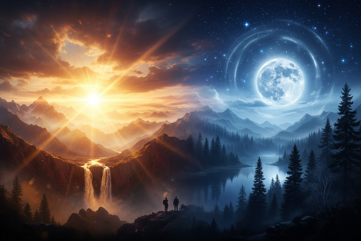 using the exiting style of this site, create a banner that reflects this collection that is about the sun's powerful light and celestial forms of majestic stars, the moons beauty and reflective light cycles and the outdoor beauty that can be experienced in life due to color and living light inspiration